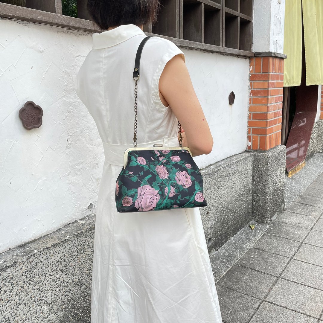 雍容摇曳 提花口金包/宴会包/手挽包/肩背包/随身包 - 侧背包/斜挎包 - 棉 黑色