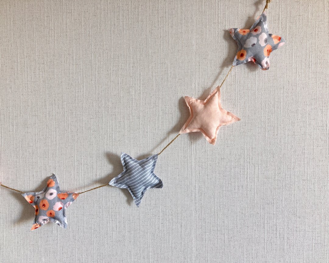 Gray peach star garland, Primitive garland, Rustic star garland - 墙贴/壁贴 - 棉 粉红色