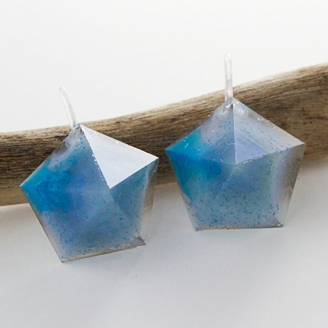 Pentagon hook earrings (Western morning glory) - 耳环/耳夹 - 其他材质 蓝色