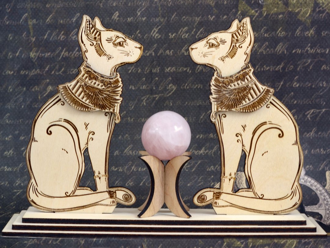 Egyptian cats sphere stand Handmade Wood sphere holder Bastet statue Witchcraft - 其他 - 木头 