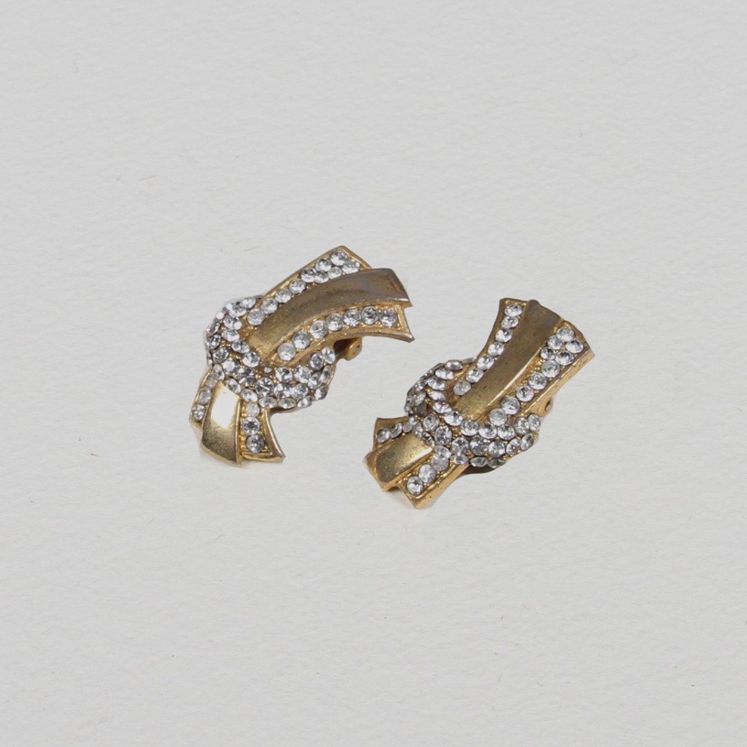 【蛋植物古着】金黄万花珠饰耳夹古董耳环 - 耳环/耳夹 - 其他金属 金色