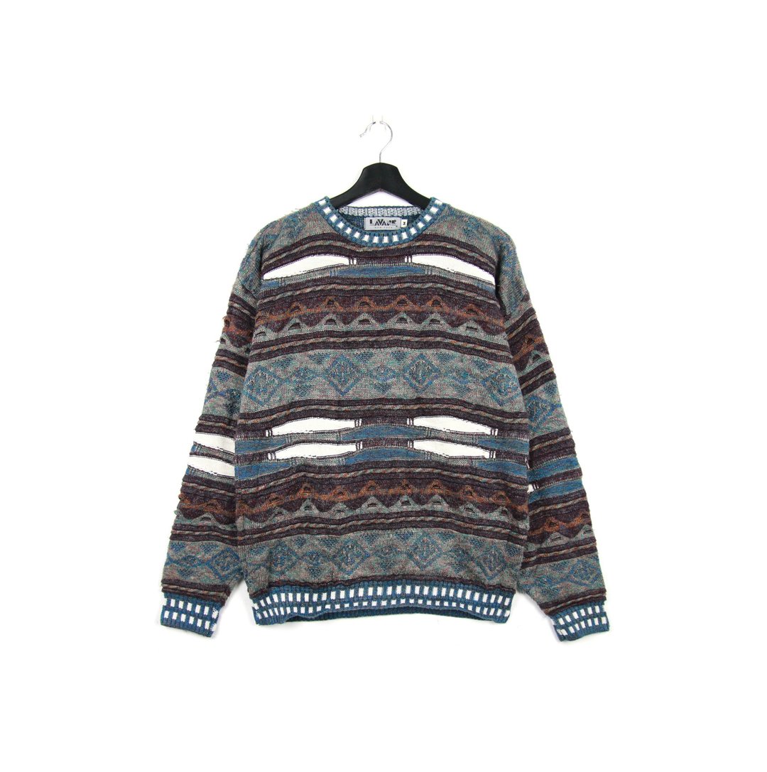 Back to Green:: 立体针织毛衣 交错波纹 sw31 //vintage sweater - 男装针织衫/毛衣 - 羊毛 