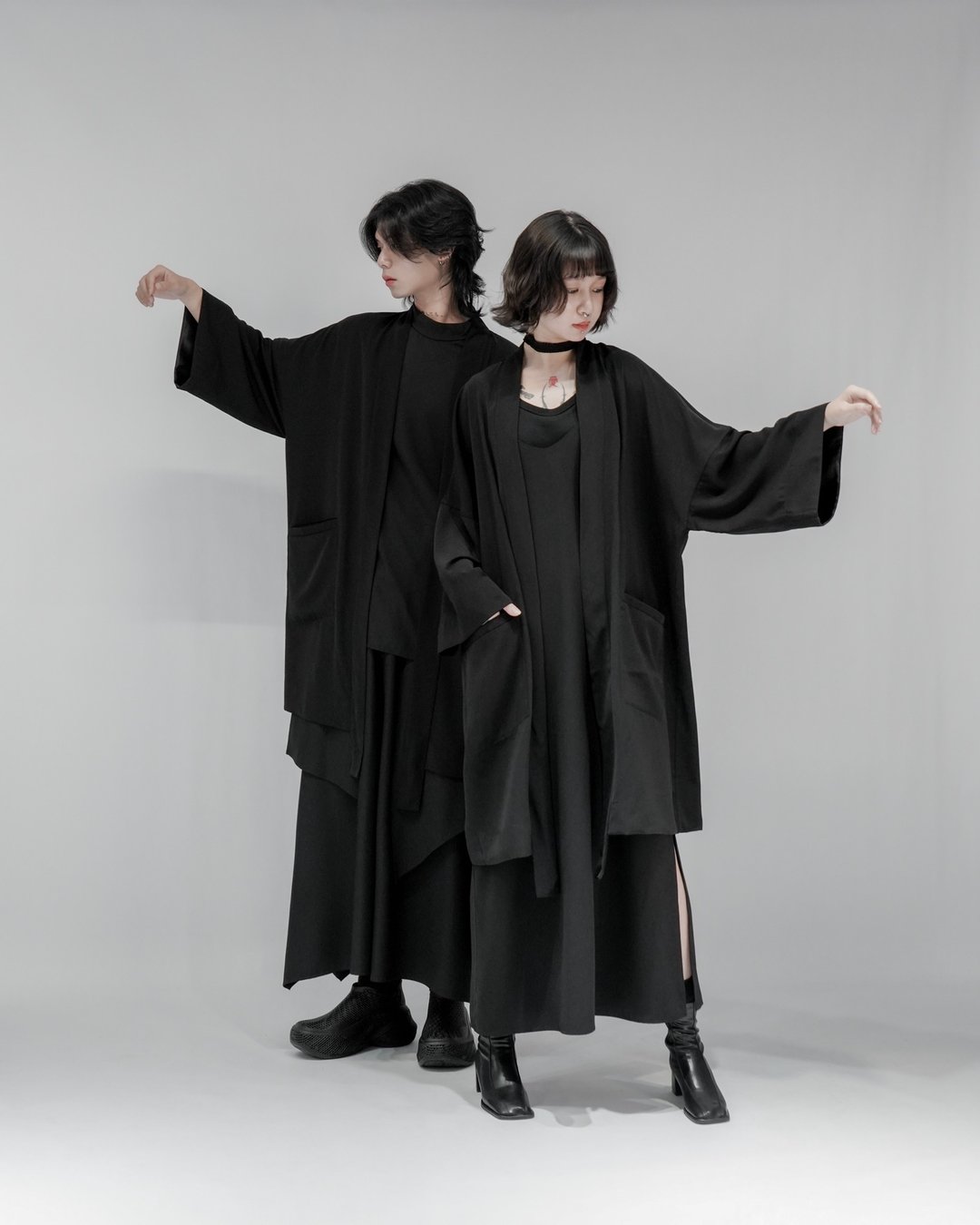 MUKK DESIGN 异材质拼袖和服罩衫 - 其他 - 聚酯纤维 黑色