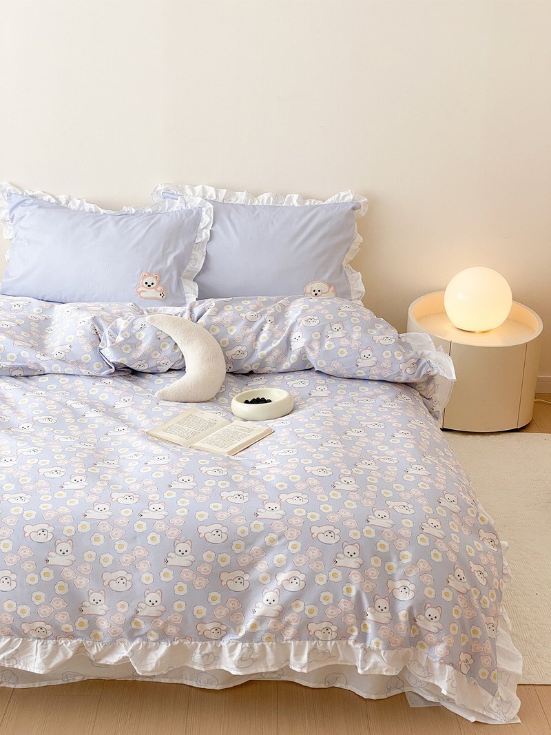紫色心之犬系列碎花清新可爱100%棉寝具四件套 - 寝具 - 棉．麻 多色