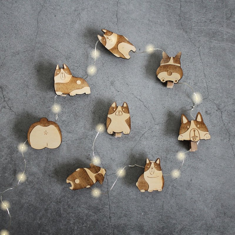 狗狗爱咬线线灯-壁挂/铜线灯/柯基 - 灯具/灯饰 - 木头 咖啡色