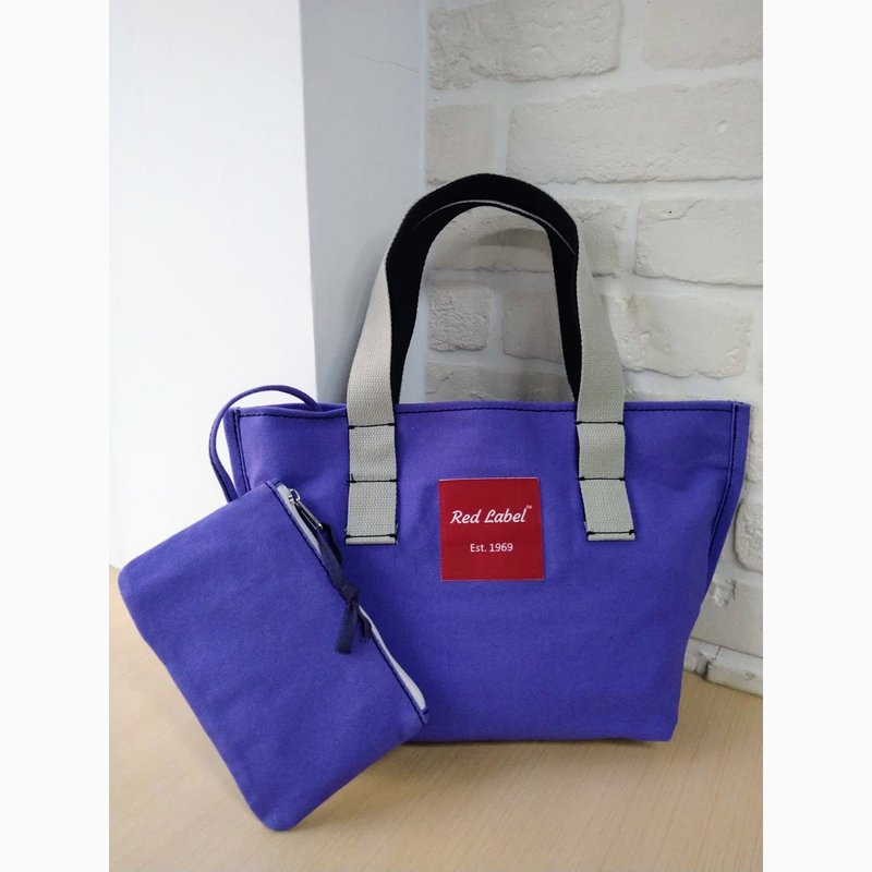 帆布托特包 极简设计 手提和肩背皆宜 双色织带手把 附拉链小袋 - 手提包/手提袋 - 棉．麻 