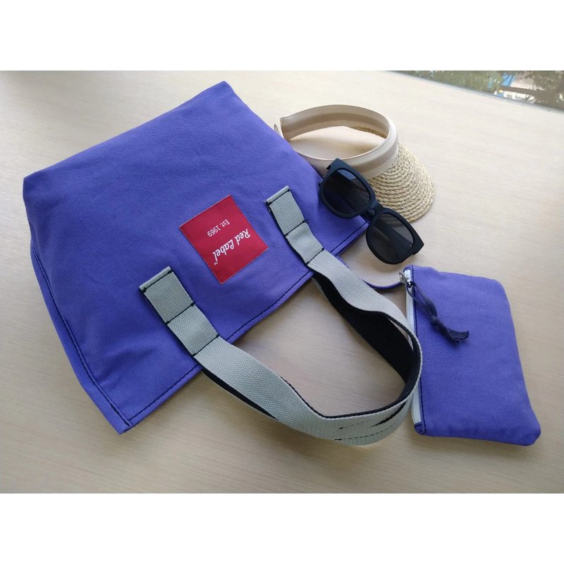 帆布托特包 极简设计 手提和肩背皆宜 双色织带手把 附拉链小袋 - 手提包/手提袋 - 棉．麻 