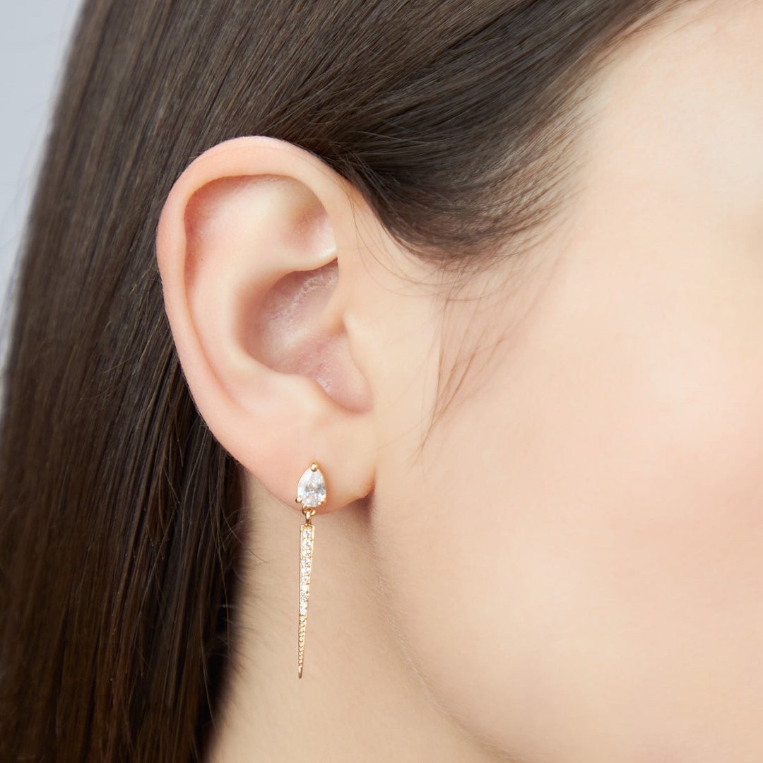 优雅垂坠耳环 925银厚镀18K金 Imbossom Earring - 耳环/耳夹 - 纯银 金色