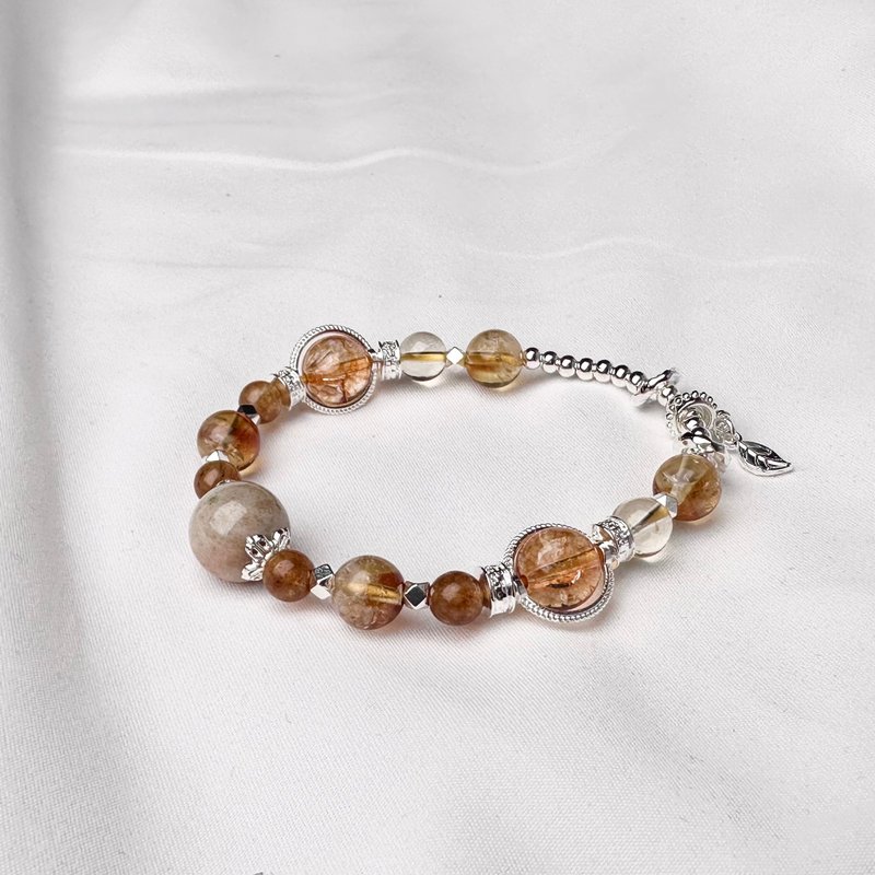 黄水晶 黄碧玺 黄阿赛 深海珊瑚 / 聚财招财 / 天然水晶手链 礼物 - 手链/手环 - 水晶 橘色