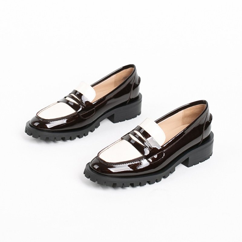 Lewis Walt英伦学院风圆头乐福鞋壹脚蹬厚底女鞋手工拼接制服贵族 - 女款牛津鞋/乐福鞋 - 真皮 黑色