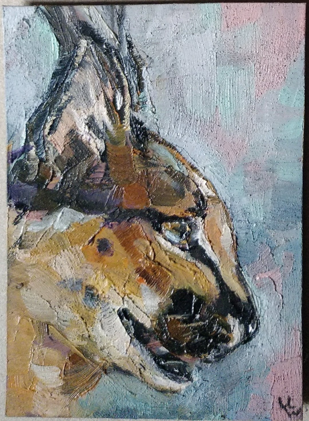 ACEO Original Oil Painting Big Cat Caracal Portrait - 海报/装饰画/版画 - 其他材质 