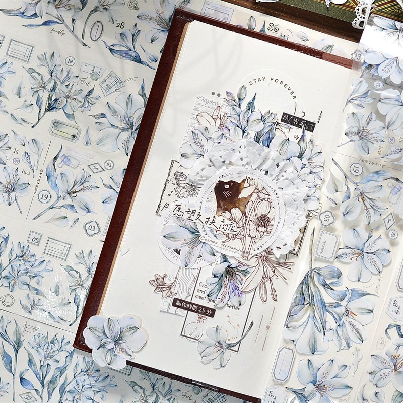 六出 轻复古 大花花卉 PET 纸胶带 - 纸胶带 - 纸 绿色