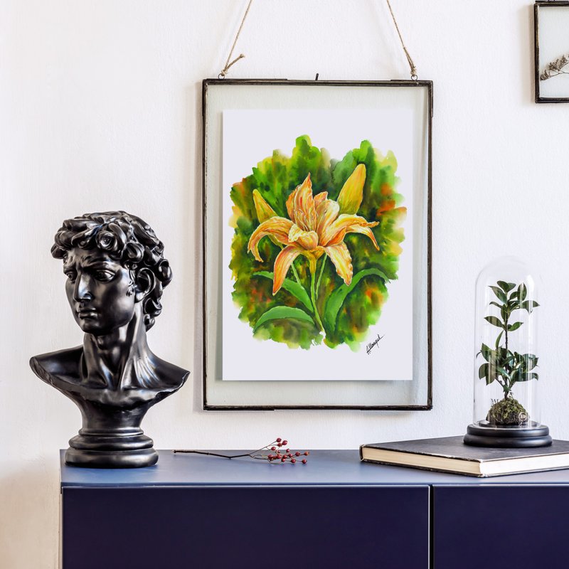 橙色百合原创水彩画水彩花卉艺术 - 墙贴/壁贴 - 纸 