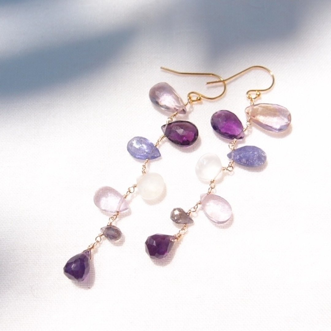 【14KGF】Mobile Earrings 风铃耳环 【紫色】 - 耳环/耳夹 - 宝石 紫色