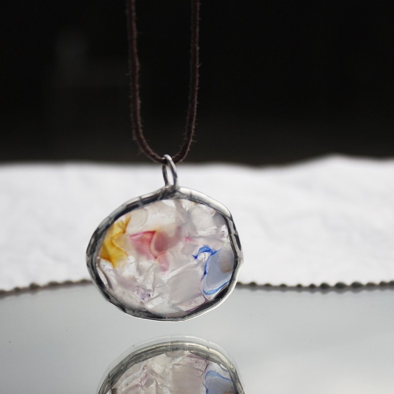 飘花玻璃项链 玻璃坠饰 饰品 民俗风 礼物 坠子 碎花 琉璃工艺 - 项链 - 玻璃 多色