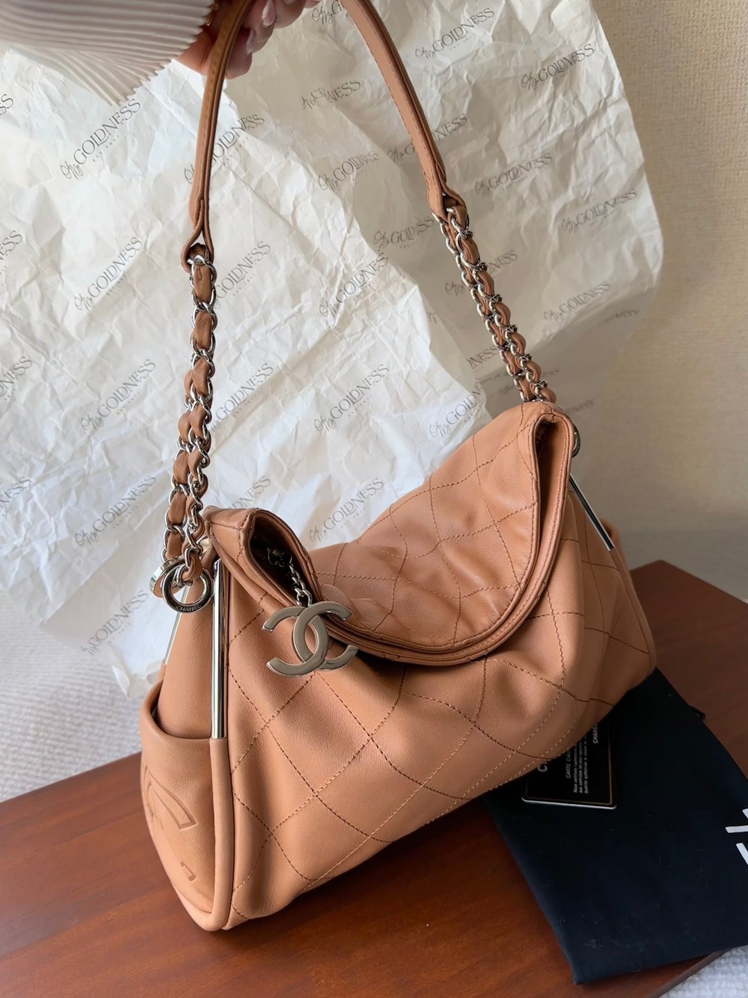 中古包 Chanel 泰奶色软皮Hobo包 - 手提包/手提袋 - 真皮 咖啡色