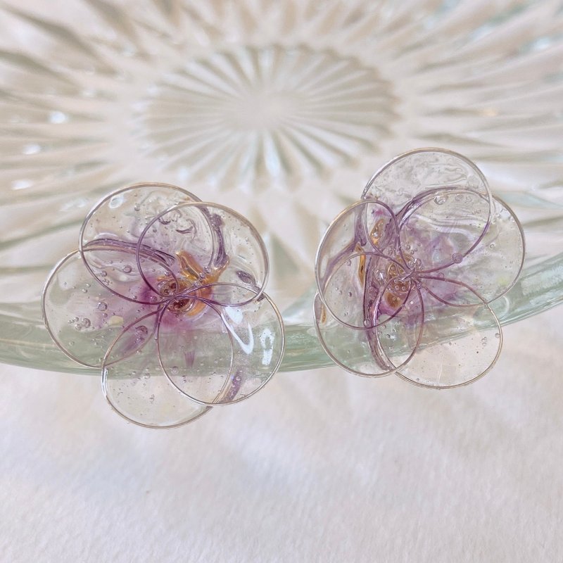 【AurorA百宝盒】A017─透紫小花─耳针 - 耳环/耳夹 - 树脂 