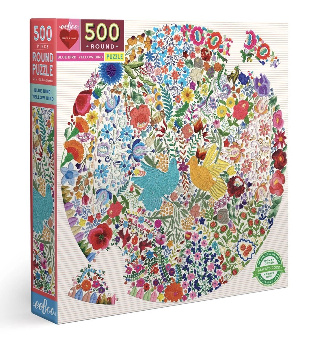 eeBoo 500片圆形拼图 蓝鸟与黄鸟 Blue Bird Yellow Bird 500pc - 拼图 - 纸 多色