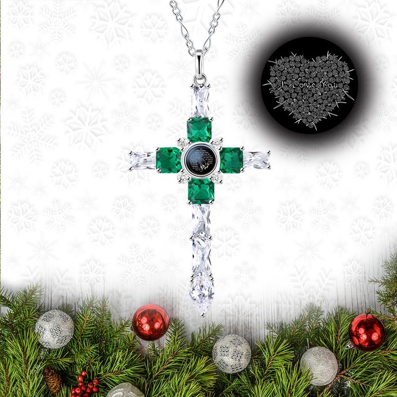 微雕定制内容 银河十字架 项链-祖母绿绿 - 项链 - 半宝石 