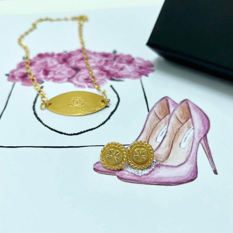 老件新作 幸运草古董钮扣耳环Reworked - 耳环/耳夹 - 其他金属 