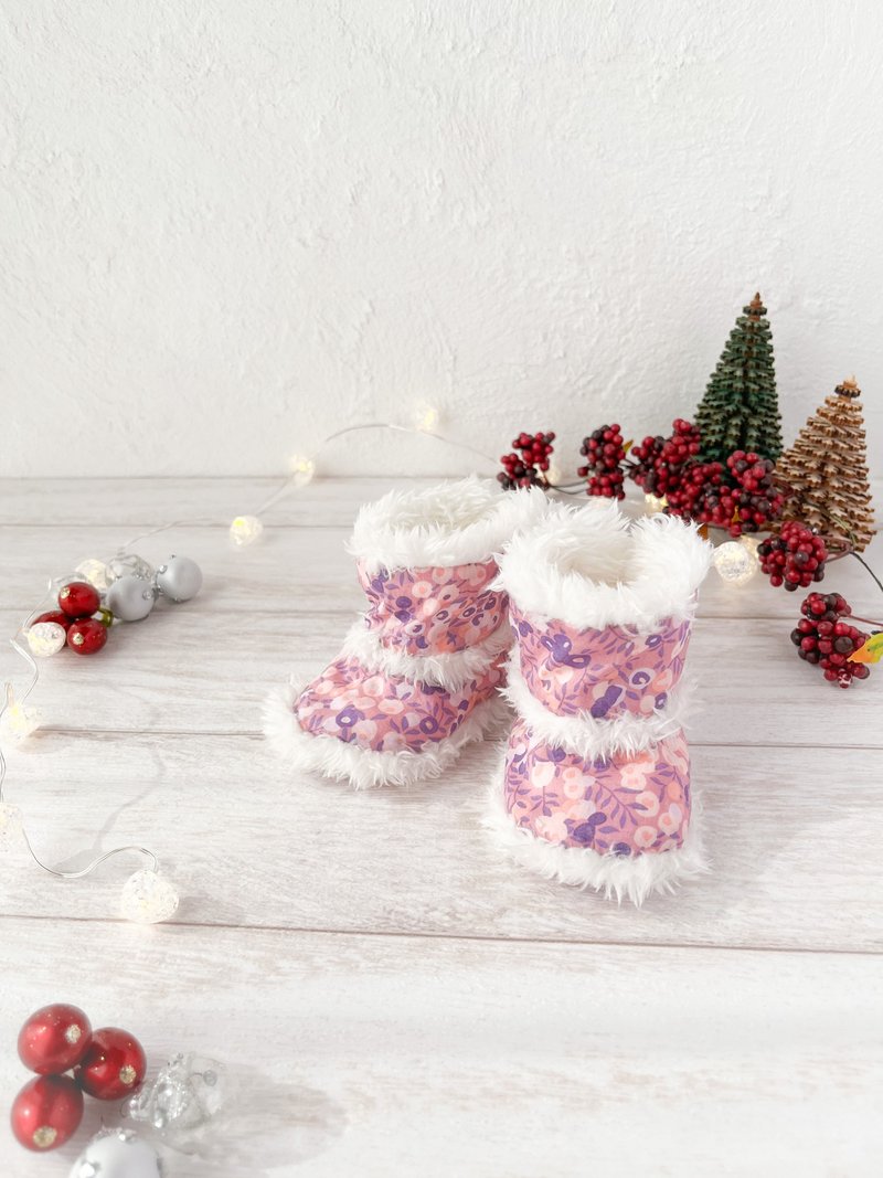 Liberty and Fluffy Fur Baby Boots Wiltshire Mulberry - 童装鞋 - 棉．麻 粉红色