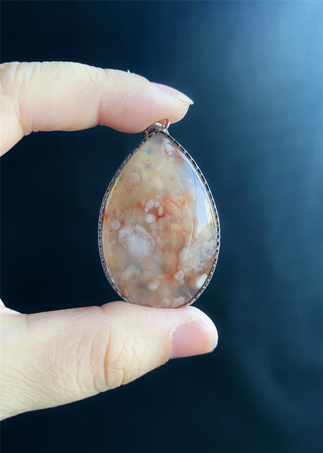 樱花玛瑙 牛血红 满天星 S925 银镶拖 天然石 项链 礼物 - 项链 - 水晶 粉红色