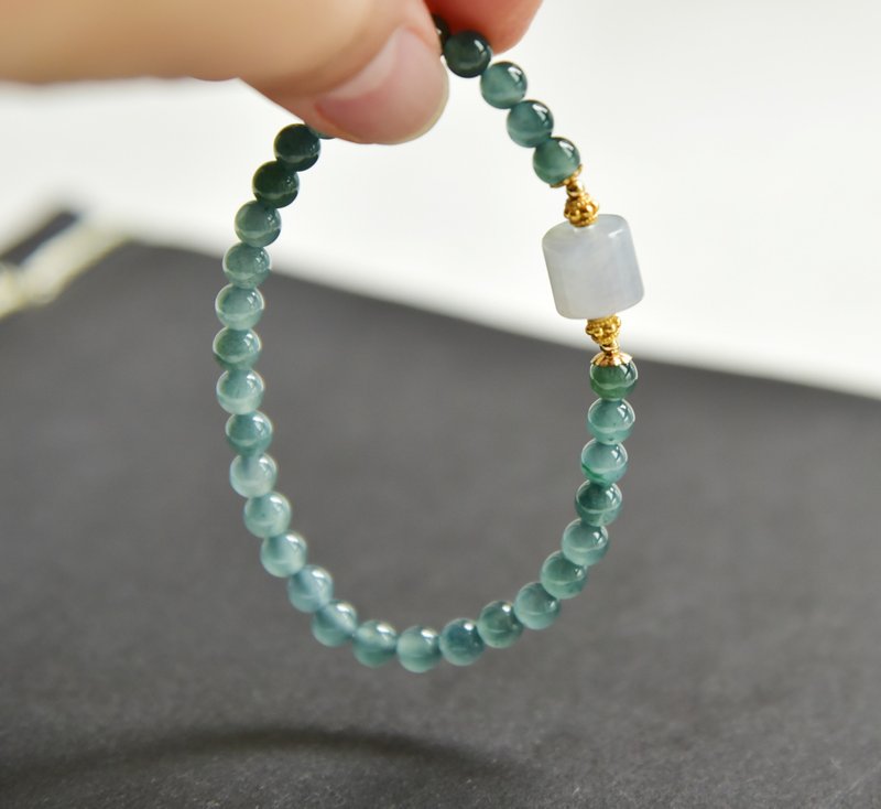 【荔枝酿】天然A货翡翠冰糯种春紫色转运珠危料翡翠圆珠手链 - 手链/手环 - 玉石 绿色