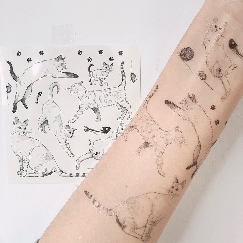養貓日記-2入紋身貼紙 原創手繪設計 - 纹身贴 - 纸 白色