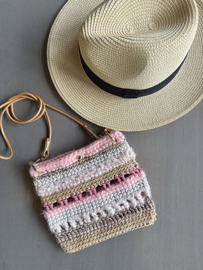 手工编织包 手机包 肩背包 侧背包 斜背包 - 粉系镂空包 - 侧背包/斜挎包 - 棉．麻 粉红色