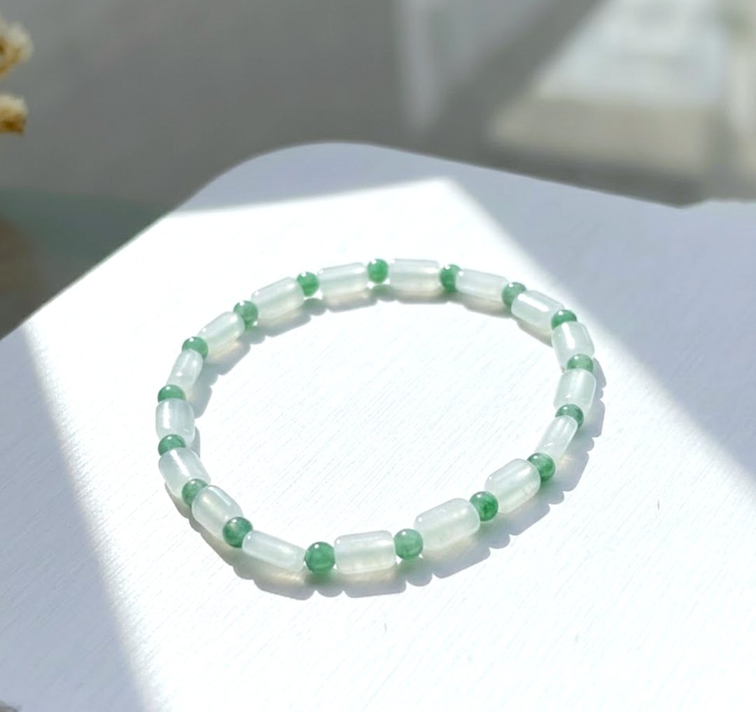 冰种翡翠路路通手链 | 天然缅甸玉 A 货翡翠 | 送礼 - 手链/手环 - 玉石 透明