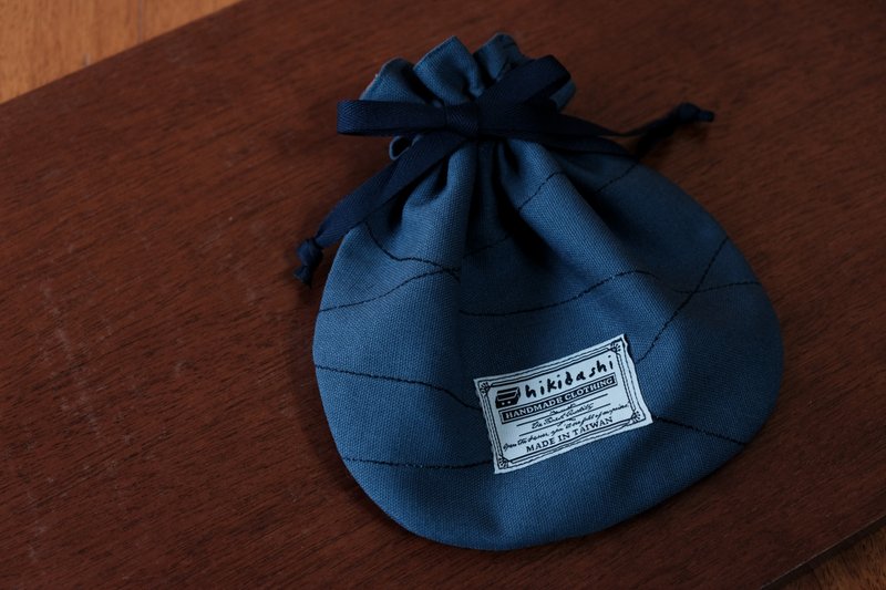 小圆束口袋/ 思绪。湖水蓝 - 束口袋双肩包 - 棉．麻 蓝色