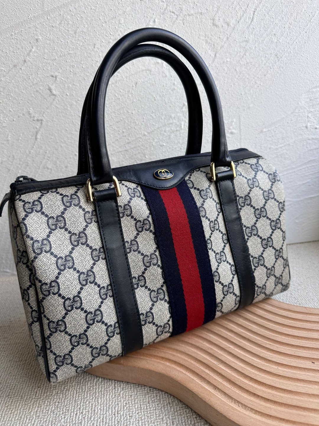中古包Vintage Gucci 蓝花波士顿包 - 手提包/手提袋 - 防水材质 