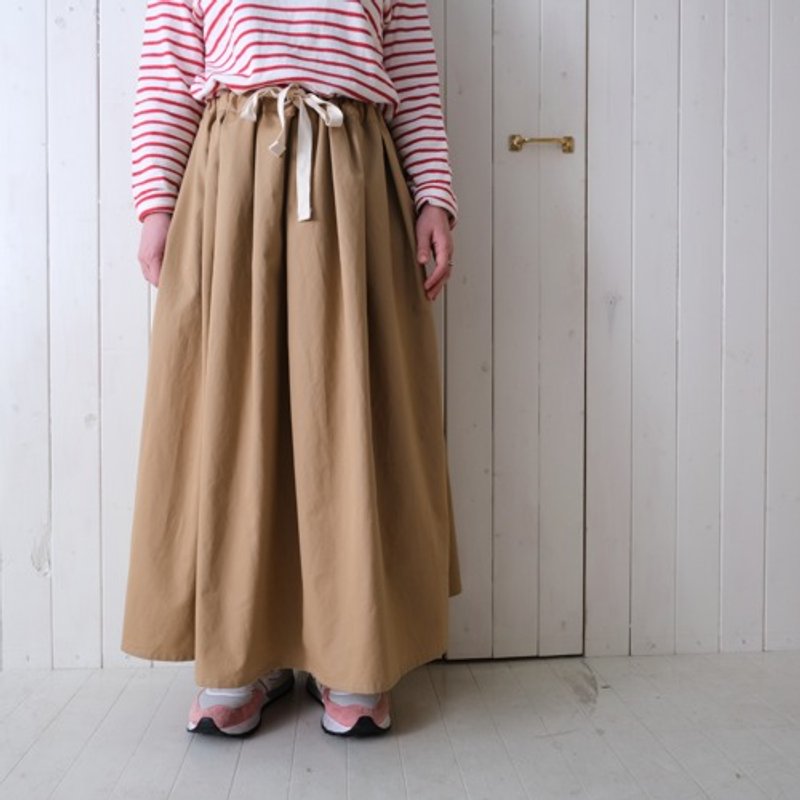 防泼水棉质 单层打褶抓皱裙 棕色 - 裙子 - 棉．麻 