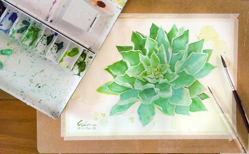 台中 渲彩多肉 水彩插画 (一人成团) - 插画/绘画/写字 - 纸 