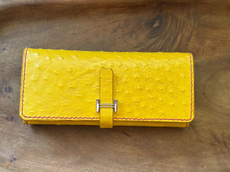 时尚黄鸵鸟纹 纯牛皮双层长皮夹 - 皮夹/钱包 - 真皮 黄色