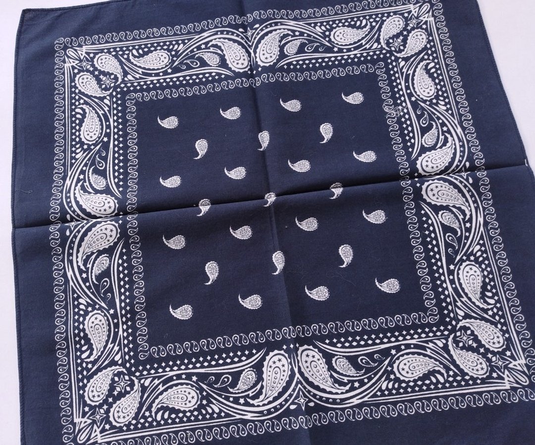 西部风蓝色佩斯利图腾头巾，21 x 21 英寸，100% 纯棉，RN 13960，色牢度佳 - 手帕/方巾 - 棉．麻 蓝色