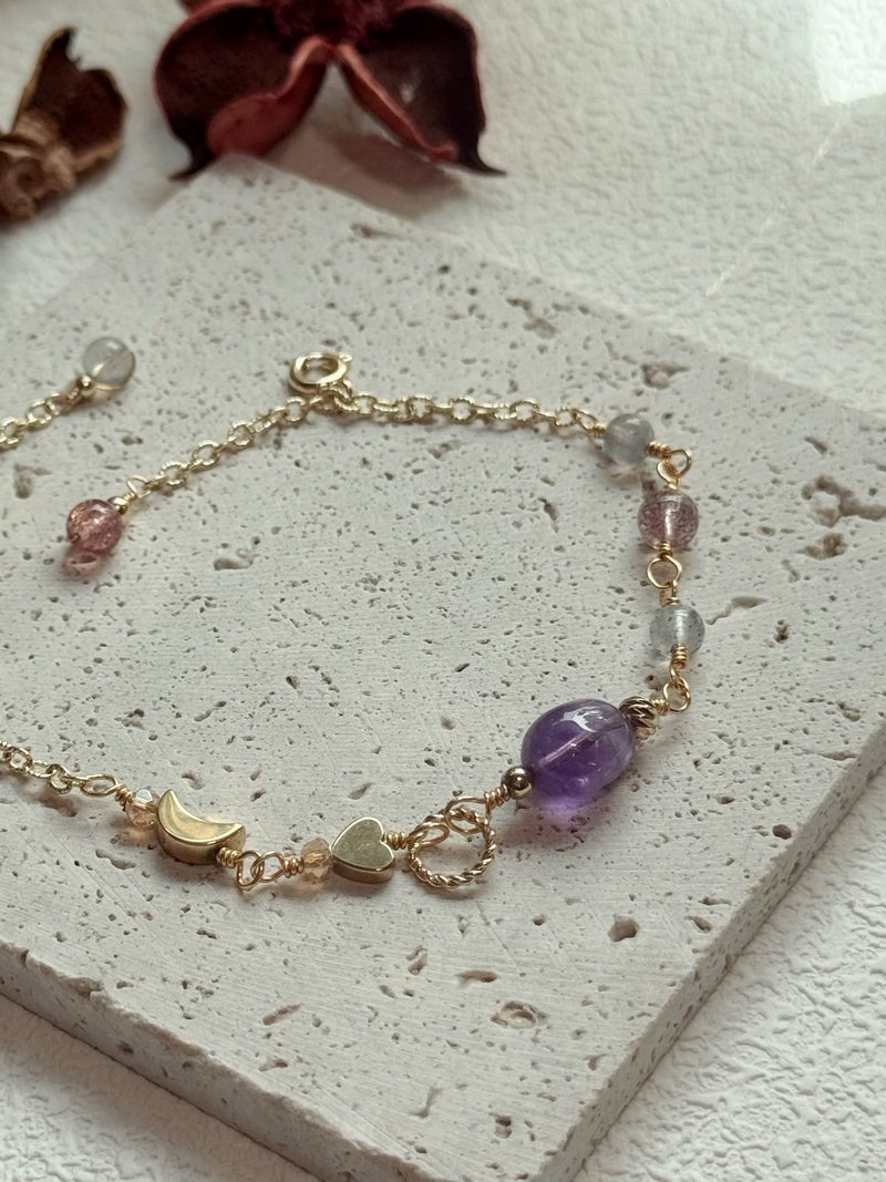 AZ 紫水晶月光石草莓晶手链 心灵疗愈 - 手链/手环 - 宝石 