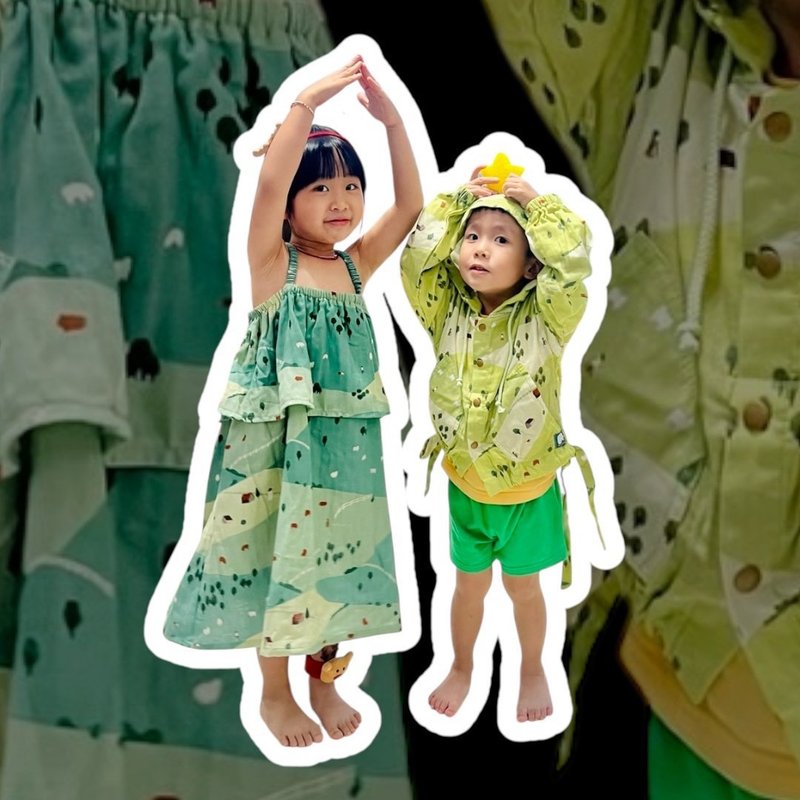 在草地上散步的日子 - 双层布丁吊带洋 - 童装裙 - 棉．麻 多色