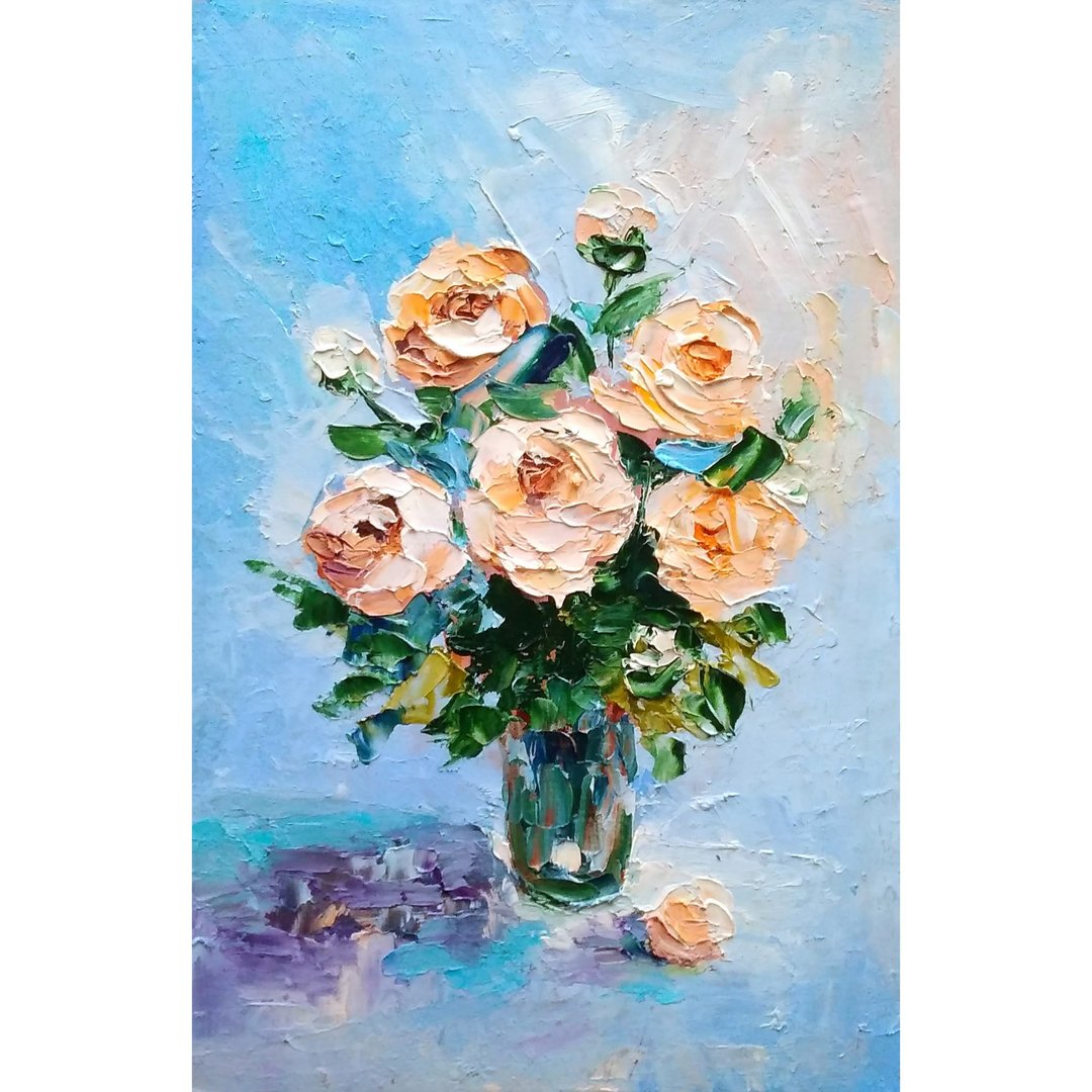 花束玫瑰原创油画、花卉艺术品、微型花卉艺术、油画原作 - 海报/装饰画/版画 - 其他材质 多色