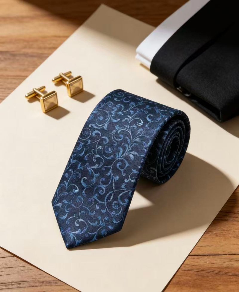 藍色藤曼圖案領帶休閒獨特設計tie - 领带/领带夹 - 棉．麻 蓝色