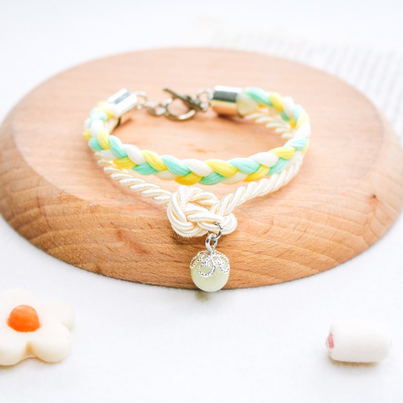 Icecream Rope Bracelet hand made with Lucky Stone  - Matcha Green Tea - 手链/手环 - 贵金属 多色