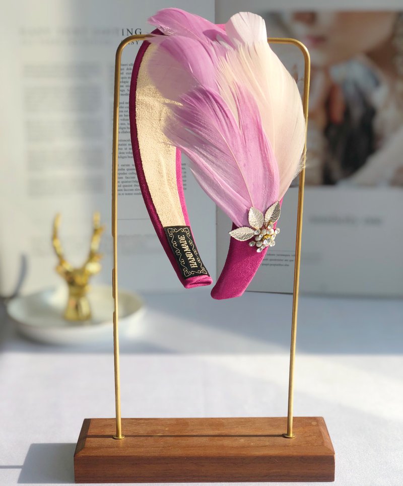 原创玫红色羽毛发箍 - 发带/发箍 - 其他材质 粉红色