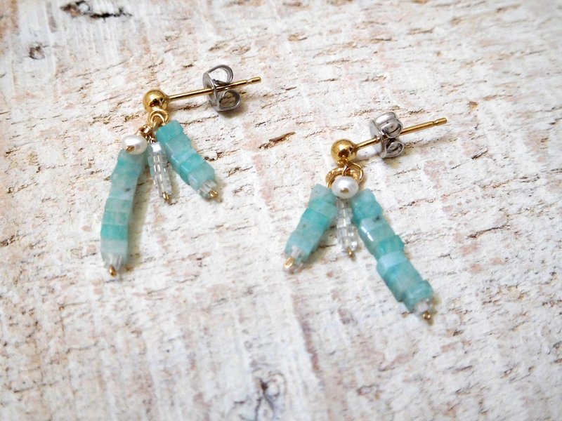 包14k金个性切割天河石石英耳环可改夹 - 耳环/耳夹 - 其他材质 蓝色