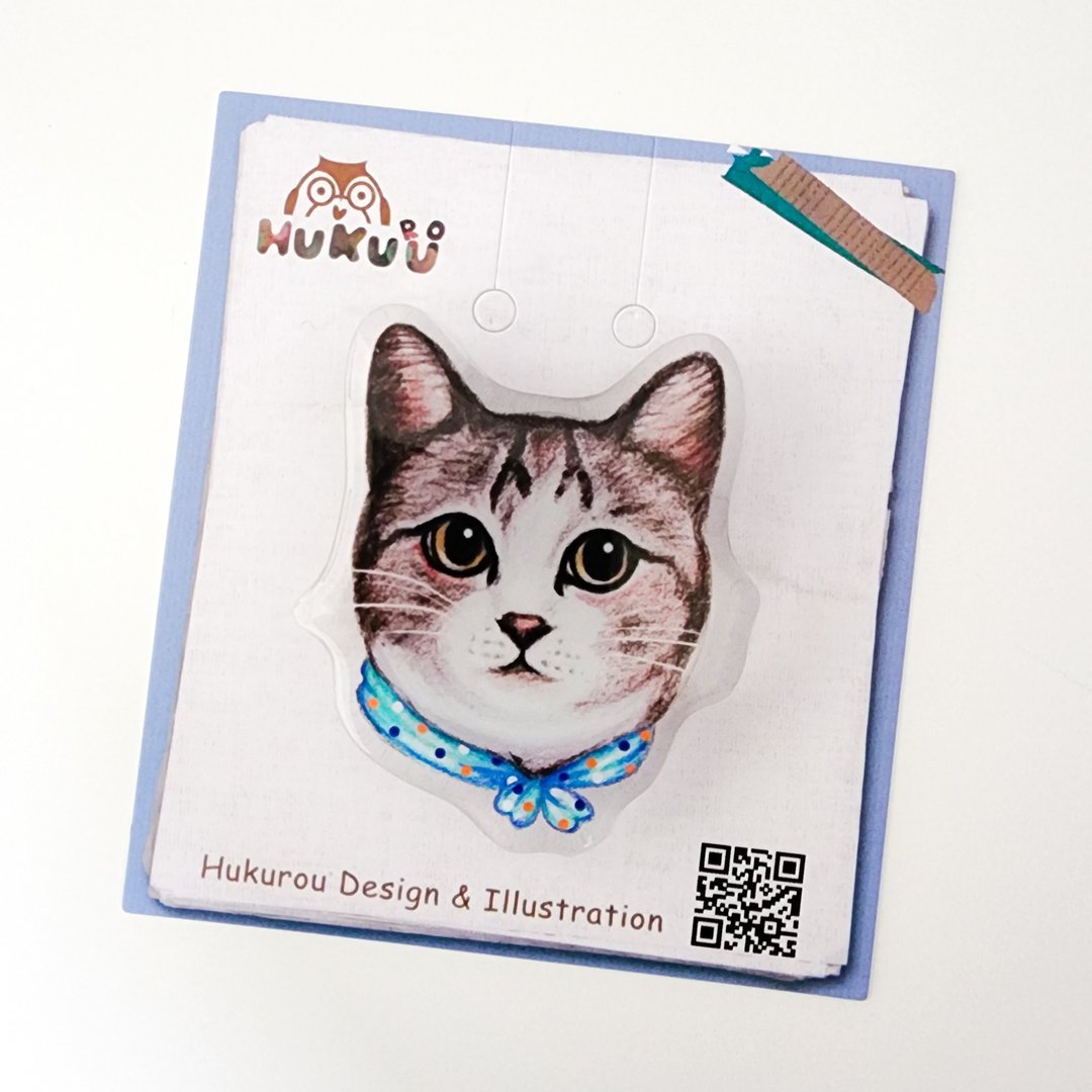 | 手绘插画 | 气垫手机支架-白底虎斑猫 - 手机座/防尘塞 - 塑料 