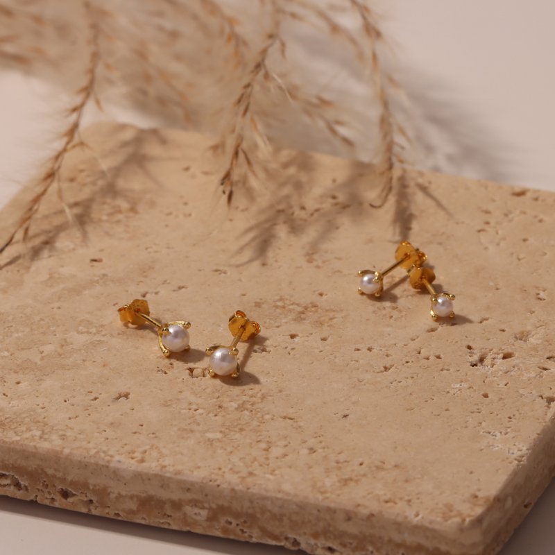 法式優雅s925純銀針鍍18k金耳釘 精緻小巧 通勤風耳釘 大小尺寸 - 耳环/耳夹 - 银 金色