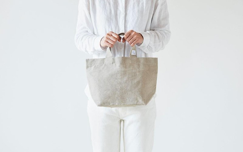 Linen canvas tote bag (S) - 手提包/手提袋 - 棉．麻 卡其色