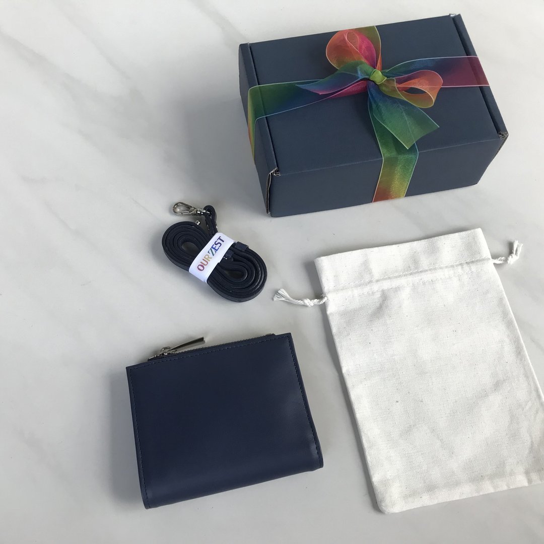 短夾包 真皮钱包 Minimal wallet with strap - Blue Rainbow - 皮夹/钱包 - 真皮 蓝色