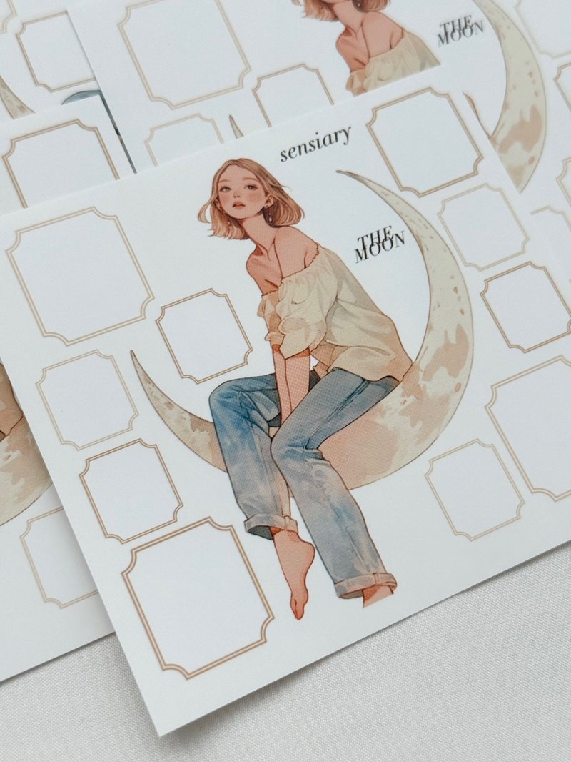 sensiary 月亮与女孩迷你标签贴纸 5入组 - 卡片/明信片 - 纸 