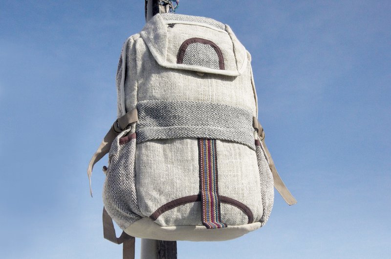 圣诞礼物 交换礼物 紧急礼物 限量一件棉麻拼接设计后背包 / 肩背包 / 民族登山包 / 旅行包 / 电脑包 - 公路旅程 原味自然色后背包 - 后背包/双肩包 - 棉．麻 多色