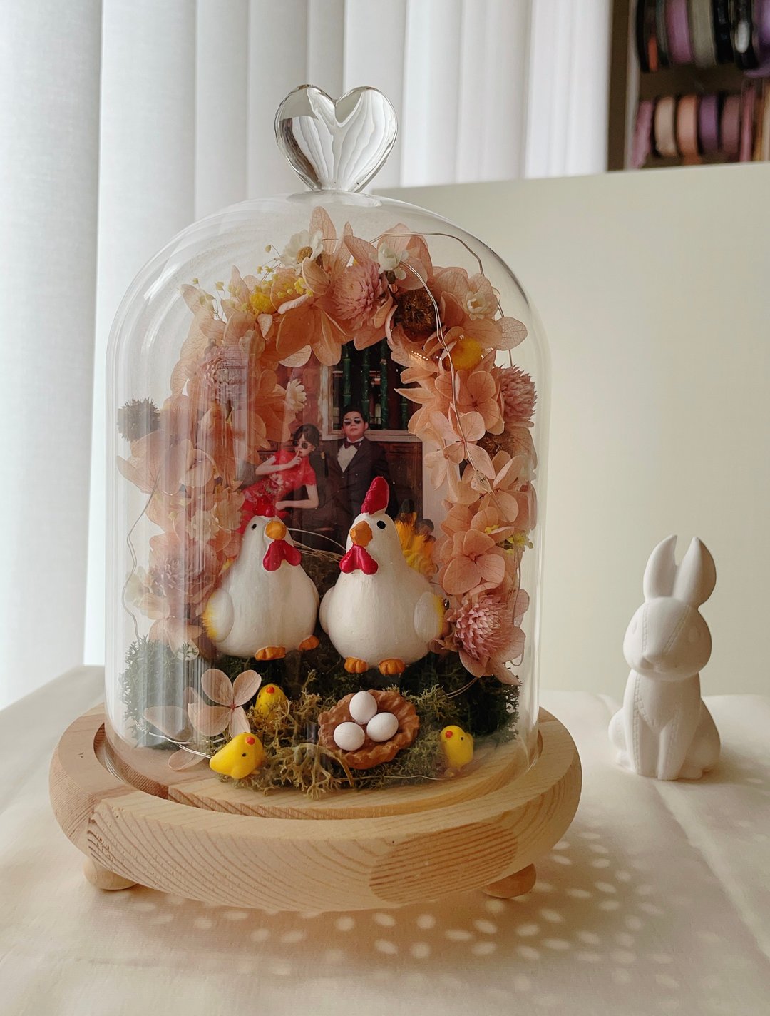 Miss。花谜 【幸福起家】带路鸡玻璃罩 玻璃盅 新婚 入厝 - 干燥花/捧花 - 植物．花 橘色